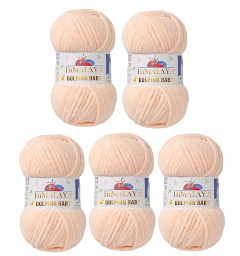5 x Himalaya Dolphin Baby Wolle Garn Baumwolle Strickwolle zum Stricken häkeln super Bulky Chenille Garn Wolle Strickgarn 100g 120m Polyester Elomnia (5x-A1-80333 Lachs) von Elomnia