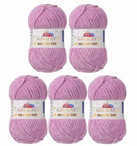 5 x Himalaya Dolphin Baby Wolle Garn Baumwolle Strickwolle zum Stricken häkeln super Bulky Chenille Garn Wolle Strickgarn 100g 120m Polyester Elomnia (5x-A1-80334 Flieder) von Elomnia