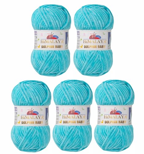 5 x Himalaya Dolphin Baby Wolle Garn Baumwolle Strickwolle zum Stricken häkeln super Bulky Chenille Garn Wolle Strickgarn 100g 120m Polyester Elomnia (5x-A1-80335 Mint) von Elomnia