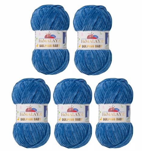 5 x Himalaya Dolphin Baby Wolle Garn Baumwolle Strickwolle zum Stricken häkeln super Bulky Chenille Garn Wolle Strickgarn 100g 120m Polyester Elomnia (5x-A1-80341 Petrol) von Elomnia