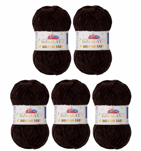 5 x Himalaya Dolphin Baby Wolle Garn Baumwolle Strickwolle zum Stricken häkeln super Bulky Chenille Garn Wolle Strickgarn 100g 120m Polyester Elomnia (5x-A1-80343 Erde) von Elomnia