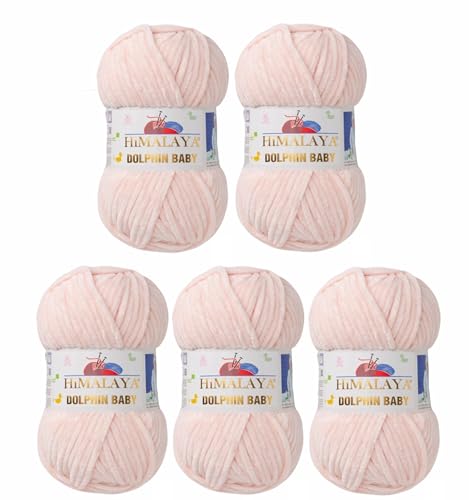 5 x Himalaya Dolphin Baby Wolle Garn Baumwolle Strickwolle zum Stricken häkeln super Bulky Chenille Garn Wolle Strickgarn 100g 120m Polyester Elomnia (5x-A1-80353 Pastellachs) von Elomnia
