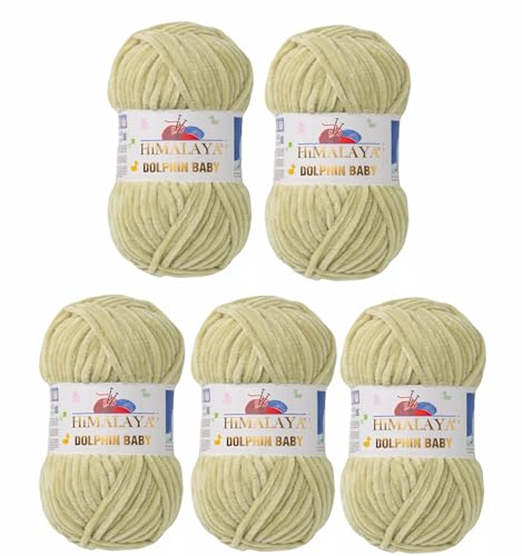 5 x Himalaya Dolphin Baby Wolle Garn Baumwolle Strickwolle zum Stricken häkeln super Bulky Chenille Garn Wolle Strickgarn 100g 120m Polyester Elomnia (5x-A1-80359 Apfelgrün) von Elomnia