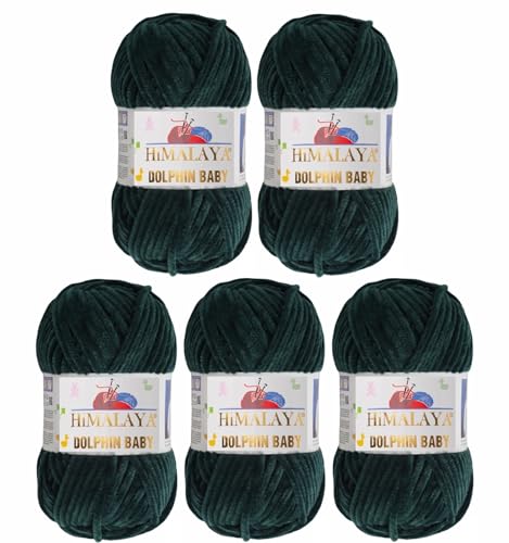 5 x Himalaya Dolphin Baby Wolle Garn Baumwolle Strickwolle zum Stricken häkeln super Bulky Chenille Garn Wolle Strickgarn 100g 120m Polyester Elomnia (5x-A1-80362 Tannengrün) von Elomnia