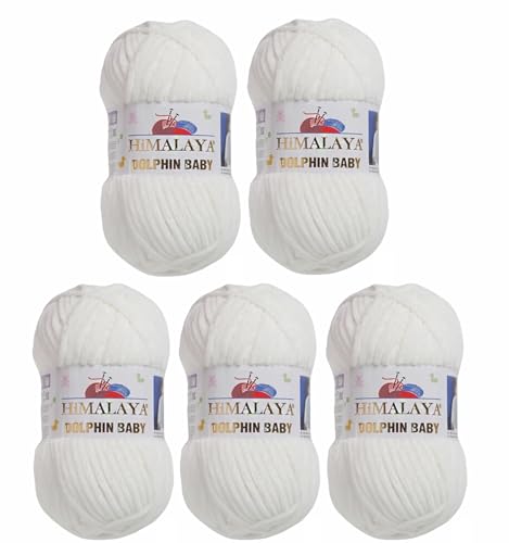 5 x Himalaya Dolphin Baby Wolle Garn Baumwolle Strickwolle zum Stricken häkeln super Bulky Chenille Garn Wolle Strickgarn 100g 120m Polyester Elomnia (5x-A1-80363 Creme) von Elomnia