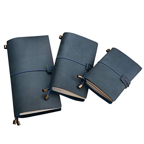 Elonglin Notizblöcke Premium Tagebücher Reisetagebuch Memo Notizbuch Crazy horse leather Blau Mini Typ - 3 Seilschnallen von Elonglin