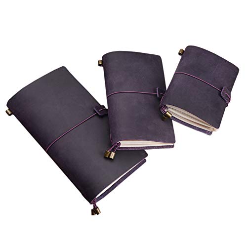 Elonglin Notizblöcke Premium Tagebücher Reisetagebuch Memo Notizbuch Crazy horse leather violett Standardtyp - 3 Seilschnallen von Elonglin