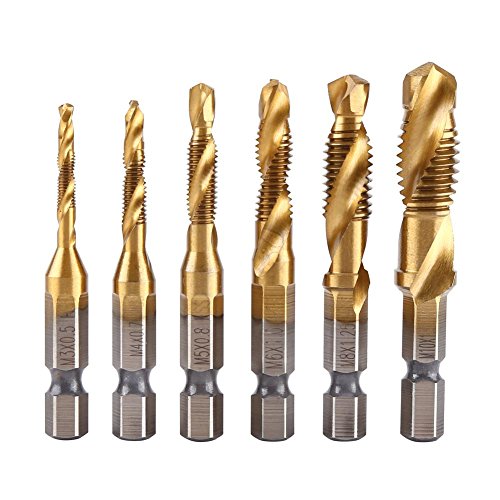 7PCS HSS-Bohrer-Set, Hochgeschwindigkeits-Stahl-Stufenbohrer-Set, metrisches Gewinde M3-M10 Titanbeschichteter Bohrer und Gewindebohrer 1/4 "Sechskantschaft von Elprico