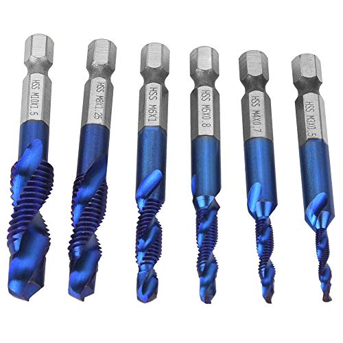 Bohrer-Set 6PCS, Hochgeschwindigkeitsstahl-Sechskantbohrer-Verbundbohrer M3/M4/M5 M6/M8/M10, Geeignet für weiches Gewindeschneiden von Metall, Aluminium, Eisen(Blau) von Elprico