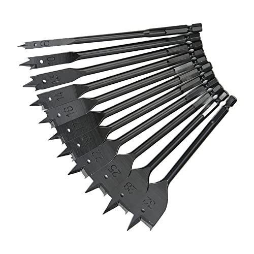 Elprico Hard Professional Series Spade Bit Hex Shank Flatbohrkopf für Schnelle Holzbohrungen, 11pcs von Elprico