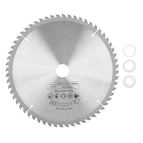 Sägeblatt, 60 Zähne 254 x 30 mm Silberkarbid Kreissägeblatt TCT-Schneidscheibe mit 3-teiliger Unterlegscheibe zum Schneiden von Metall Holz Kunststoff Sägeblatt, 60 Zähne 254 x 30 mm Silberkarbid Kreissägeblatt TCT-Schneidscheibe mit 3-teiliger Unterlegscheibe zum Schneiden von Metall Holz Kunststoff von Elprico