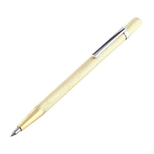 Elprico Scriber Pen, 1PC Wolframcarbidspitzen-Scriber, tragbare Tasche aus tragbarer Legierung Scriber Gravur Pen Tool Allgemeine Werkzeuge mit Clip für Glas, Keramik, Metallblech(Gold) von Elprico