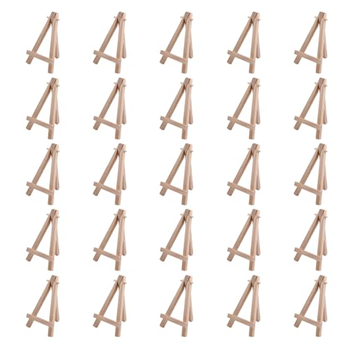 Elqubkan 25 Stück Mini-Staffelei aus Holz, 12,7 cm, Visitenkarten, Ausstellungsfotos, kleine Leinwand, Bastelarbeiten und Bastelarbeiten im Klassenzimmer von Elqubkan