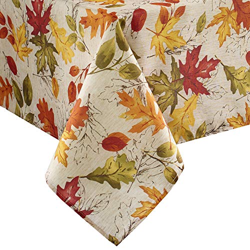 Elrene Home Fashions Autumn Leaves Printed Fabric Tablecloth for Fall/Harvest/Thanksgiving, 52" x 52", Multi von Elrene