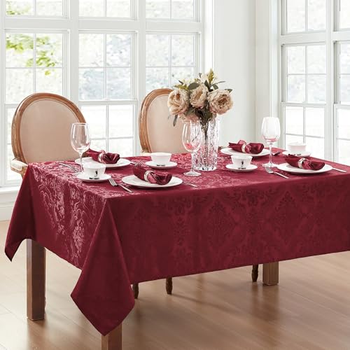 Elrene Home Fashions Caiden Elegance Damast Tischdecke, Polyester, Cranberry, 52" x 70" Oblong/Rectangle von Elrene