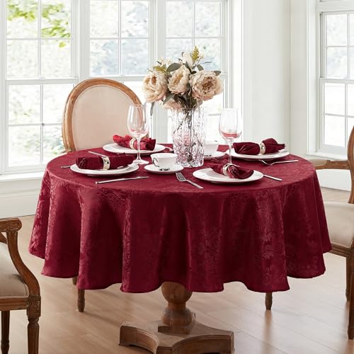 Elrene Caiden Elegance Damast Tischdecke, Polyester, Cranberry, 70" Round von Elrene