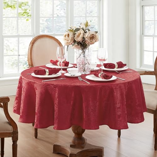 Elrene Home Fashions Caiden Elegance Damast-Tischdecke, Polyester, Rot/Ausflug, einfarbig (Getaway Solids), 60" x 84" Oval von Elrene