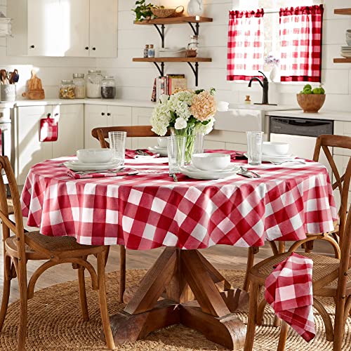 Elrene Home Fashions Farmhouse Living Tischdecke Buffalo kariert, Baumwolle, rot/weiß, 70" Round (Tablecloth) von Elrene