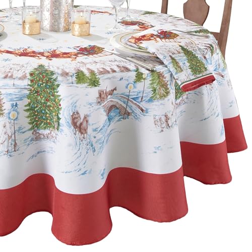 Elrene Home Fashions Santa's Snowy Sleighride Tischdecke, rund, 178 cm, Mehrfarbig von Elrene