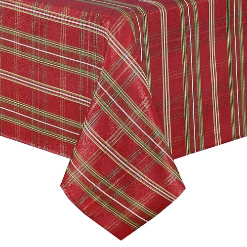 Elrene Shimmering Plaid Tischdecke aus Stoff für den Urlaub, Textil, rot, 52" x 70" (Tablecloth) von Elrene
