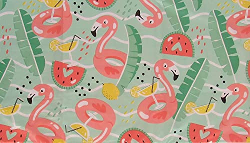 Elrene Home Fashions Summer Fun Tropical Pool Party Pink Flamingo Floats with Cocktails and Fruits Vinyl Flannel Back Tablecloth (52" x 52" Square) von Elrene Home Fashions