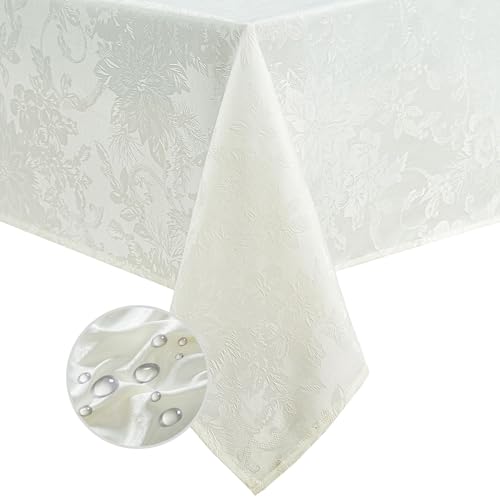 Elrene Home Fashions Weihnachtsstern Eleganz Jacquard-Tischdecke aus Stoff für den Urlaub, Polyester, elfenbeinfarben, 144" x 60" (Rectangular) von Elrene Home Fashions