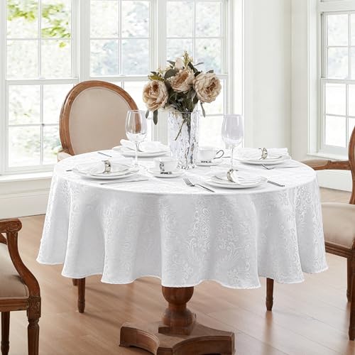 Elrene Home Fashion Caiden Elegance Damast-Tischdecke, wasserdicht, Flecken- und knitterfrei, oval, 152,4 x 213,4 cm, Weiß Elrene Home Fashion Caiden Elegance Damast-Tischdecke, wasserdicht, Flecken- und knitterfrei, oval, 152,4 x 213,4 cm, Weiß von Elrene