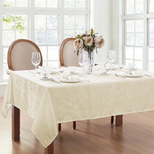 Elrene Caiden Elegance Damast-Tischdecke, Polyester, elfenbeinfarben, 60" x 102" von Elrene