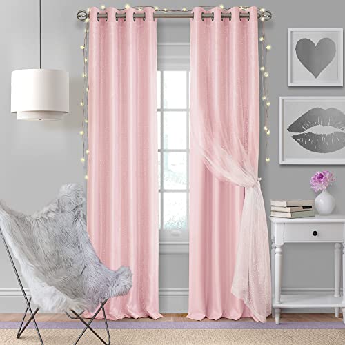 Elrene Home Fashions Aurora Kids Sheer Sparkle Overlay Verdunkelungsvorhang Panel, zartes Rosa, 132,1 x 241,3 cm Elrene Home Fashions Aurora Kids Sheer Sparkle Overlay Verdunkelungsvorhang Panel, zartes Rosa, 132,1 x 241,3 cm von Elrene