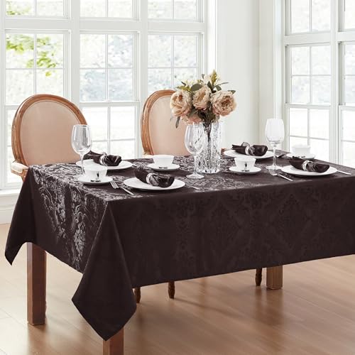 Elrene Home Fashions Caiden Elegance Damast Tischdecke, Polyester, schwarz, 60" x 102" Oblong/Rectangle von Elrene