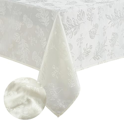 Elrene Home Fashions Elegant Woven Leaves Jacquard Damask Tablecloth, 60" x 120", Ivory von Elrene