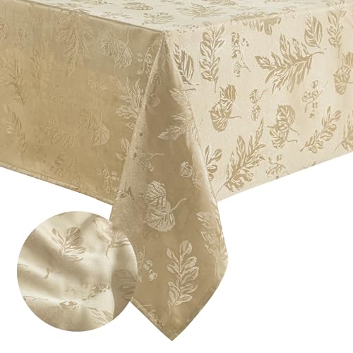Elrene Home Fashions Elegant Woven Leaves Jacquard Damask Tablecloth, 60" x 84" Oblong, Taupe von Elrene