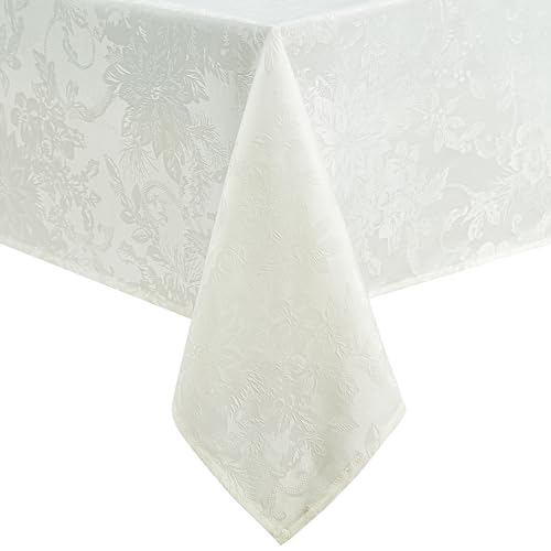 Elrene Home Fashions Eleganter Weihnachtsstern-Jacquard-Tischdecke für Weihnachten/Urlaub, wasserdicht, schmutzabweisend, 152,4 x 213,3 cm, rechteckig/elfenbeinfarben von Elrene