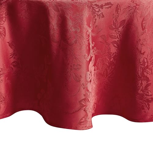 Elrene Home Fashions Eleganter Weihnachtsstern-Jacquard-Tischdecke für Weihnachten/Urlaub, wasserdicht, schmutzabweisend, 228,6 x 228,6 cm, rund, Rot von Elrene