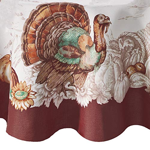 Elrene Home Fashions Holiday Turkey Bordered Fall Tablecloth, 70" Round, Multi von Elrene