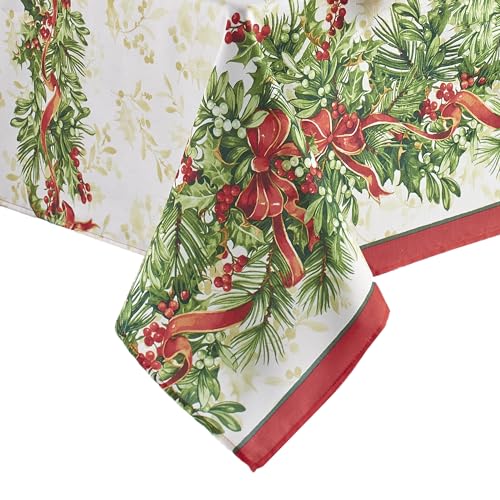 Elrene Home Fashions Holly Traditions Tischdecke, Stoff, knitterfrei, 152,4 x 304,8 cm, länglich, Mehrfarbig von Elrene