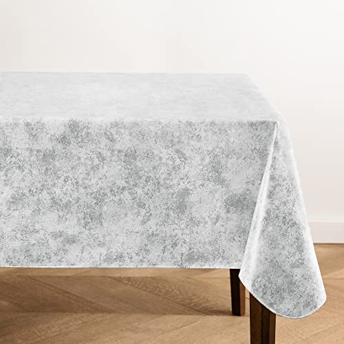 Elrene Home Fashions Mesa Marble Wasser- und Fleckenabweisende Vinyl-Tischdecke mit Flanellrückseite, 132 x 132 cm, quadratisch, grau/weiß von Elrene