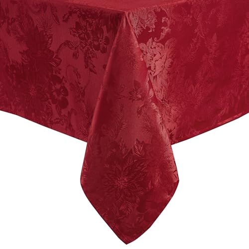 Elrene Home Fashions Poinsettia Elegance Jacquard Holiday Tablecloth, 52" x 52", Red von Elrene