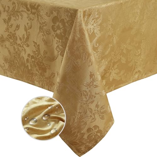 Elrene Home Fashions Poinsettia Elegance Jacquard Holiday Tablecloth, 60" x 102", Gold von Elrene
