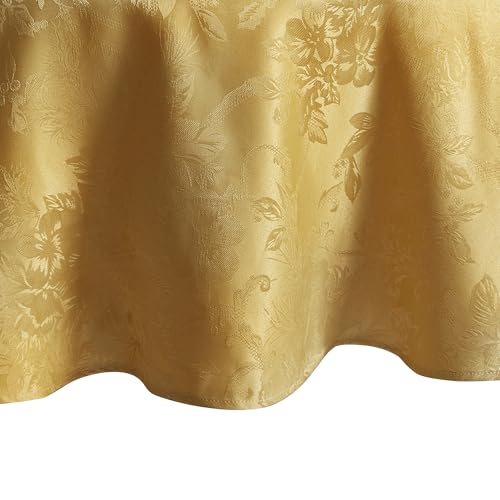 Elrene Home Fashions Poinsettia Elegance Jacquard Holiday Tablecloth, 60" x 84" Oval, Gold von Elrene