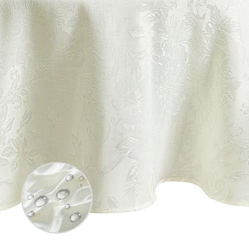 Elrene Home Fashions Poinsettia Elegance Jacquard Holiday Tablecloth, 60" x 84" Oval, Ivory von Elrene