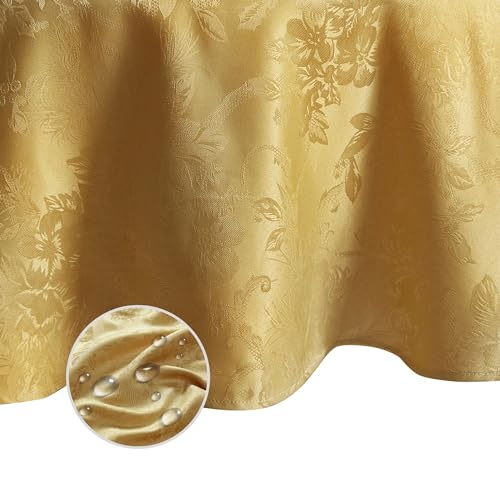 Elrene Home Fashions Poinsettia Elegance Jacquard Holiday Tablecloth, 90" Round, Gold von Elrene