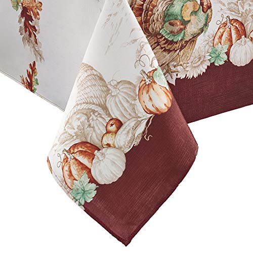 Elrene Home Fashions Tischdecke mit türkisfarbenem Rand, für Herbst/Ernte/Erntedankfest, 152,4 x 30,5 cm, Mehrfarbig von Elrene