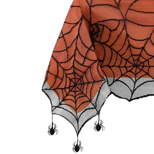 Elrene Krabbeln Halloween Spinnen-Spitze gefütterte Tischdecke, Polyester, schwarz/orange, 60" x 84" (Tablecloth) von Elrene