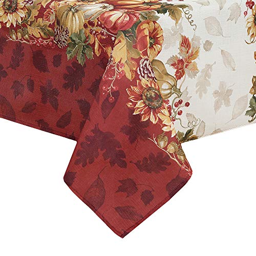 Elrene Swaying Leaves Bordered Fall, Seasonal and Holiday Tablecloth schwingenden Blättern, Herbst, saisonale und Festliche Tischdecke, Polyester, 52" x 52" (Square) von Elrene