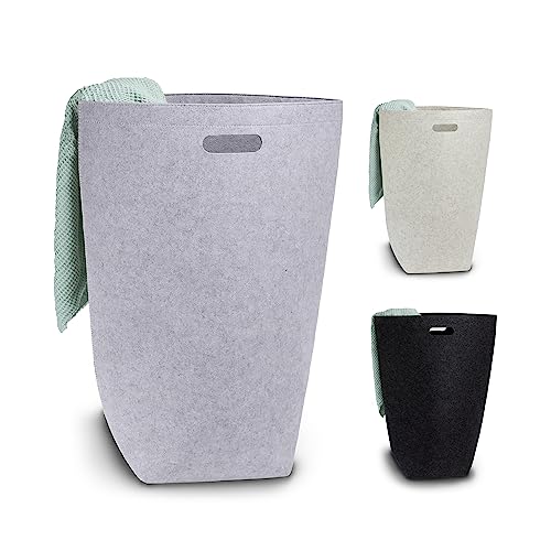 Elwin Neiles Designer Wäschekorb aus Filz [80L/Grau] | Faltbarer Wäschekorb mit Griffen & Magnetverschluss | Premium Schmutzwäschesack | Wäschesack und Wäschekorb von Elwin Neiles