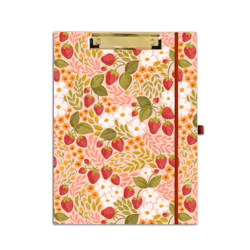 Elyse Breanne Design, Clipfolio, Portfolio und Klemmbrett, inklusive 40 linierten Blättern, Rechtsblock, integrierte Taschenmappen, um organisiert und professionell zu halten, Erdbeer-Aufnäher von Elyse Breanne Design