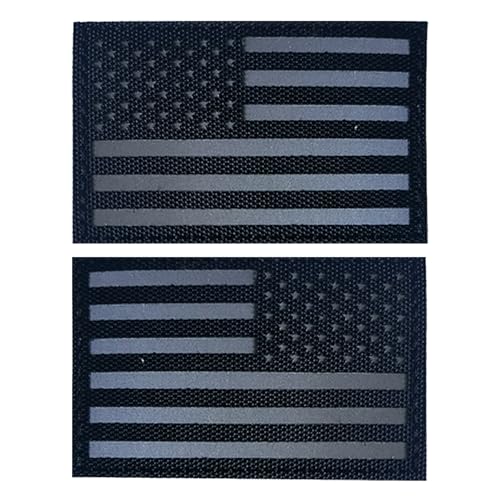 2 Stück EmWoot Amerikanische Flagge, IR-Infrarot, reflektierender Aufnäher, lasergeschnitten, reguläre und umgekehrte Haken und Schlaufe (7,6 x 5,1 cm, Schwarz/Grau) von EmWoot