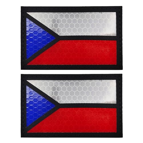 EmWoot 2 x Aufnäher mit tschechischer Flagge, IR-Infrarot, reflektierend, lasergeschnitten, taktischer Moral, Haken und Schlaufe (Farbe) von EmWoot