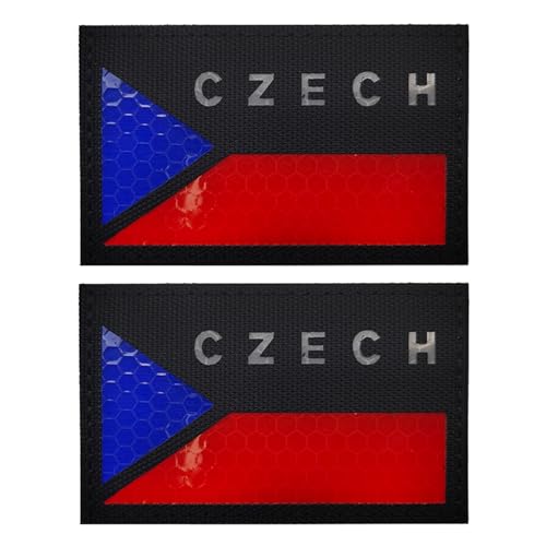 EmWoot 2 x Aufnäher mit tschechischer Flagge, IR-Infrarot, reflektierend, lasergeschnitten, taktischer Moral, Haken und Schlaufe (schwarz) von EmWoot